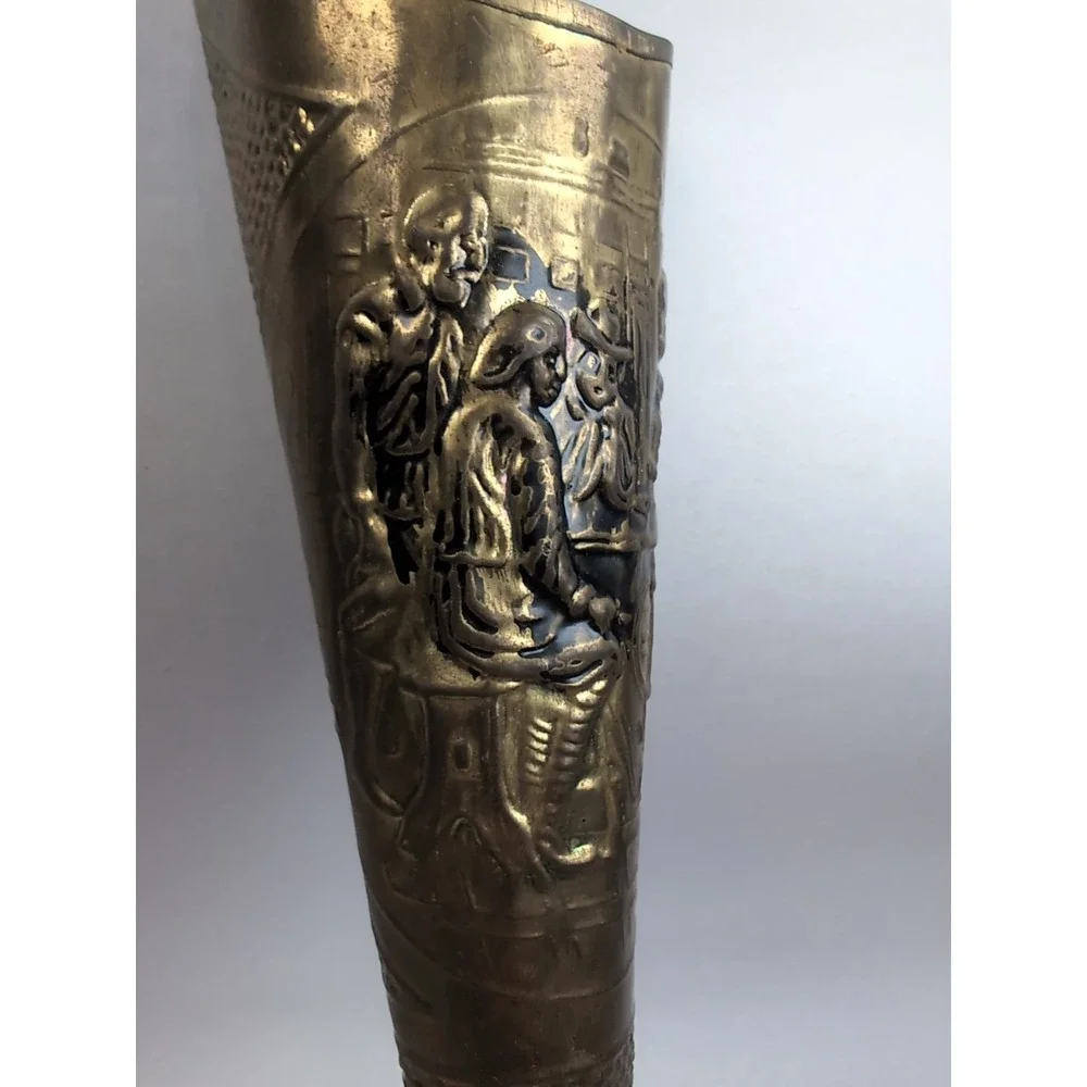 Brass Repousse Wall Vase Match Holder/Fireplace Mount 11
